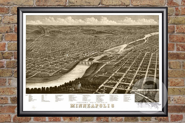 Vintage Map of Minneapolis, MN from 1879