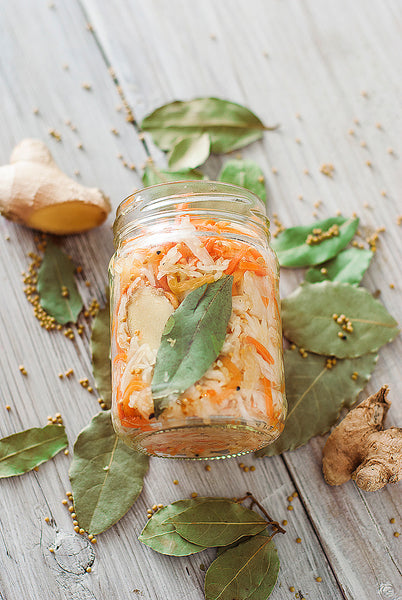 Carrot Cabbage Kraut with Ginger and Mustard Seeds