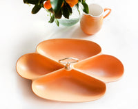 Vintage Mid Century Modern California Pottery USA Matte Orange Glaze | Divided Serving Dish with Handle and 4 Sections