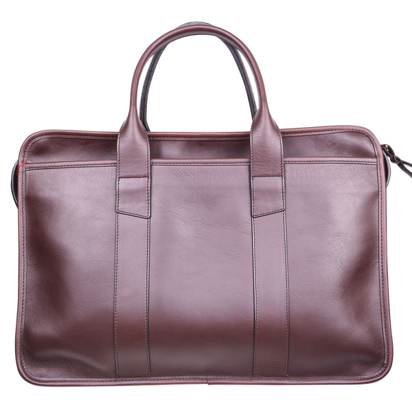 Frank Clegg x WJ & Co. Bound Edge Zip-Top Briefcase in Chestnut Tumble