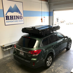 Subaru Outback custom cross bar roof rack installation for James Baroud Evasion 