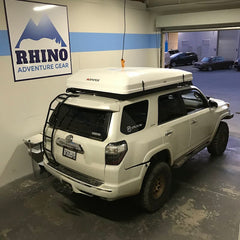 White 2016 Toyota 4Runner Limited Pro with newly installed white iKamper Skycamp Roof Top Tent at Rhino Adventure Gear in San Francisco Bay Area, CA