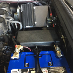 Electrical work in engine bay for solar panel dual battery overland setup with 12V fridge and lighting