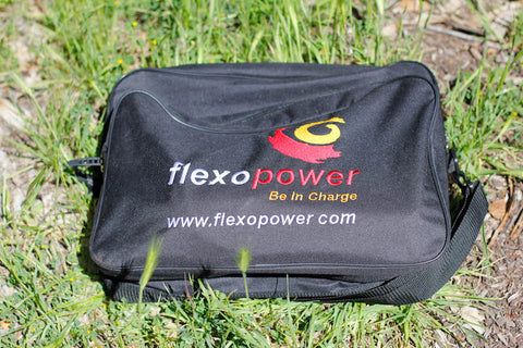 Flexopower portable solar panels for charging battery during extended camping trips