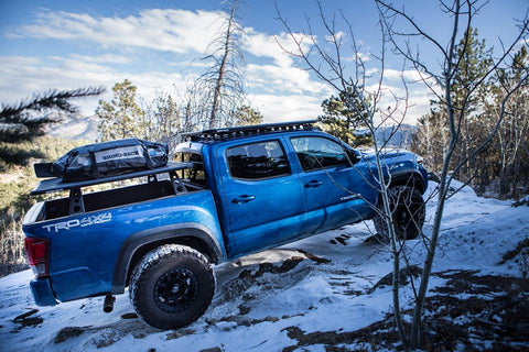 rhino rack roof rack available at rhino adventure gear on toyota tacoma with bed rack in snow