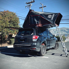 Subaru Forester with Prinsu Rack and iKamper Skycamp Roof Top Tent and Sunseeker Awning installed