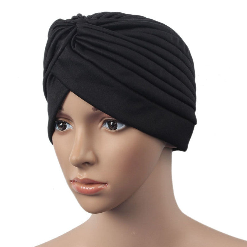 Indian Style Stretchable Head Wrap Cap Turban Hat Cloche Hair Black Goforward Freeshiping