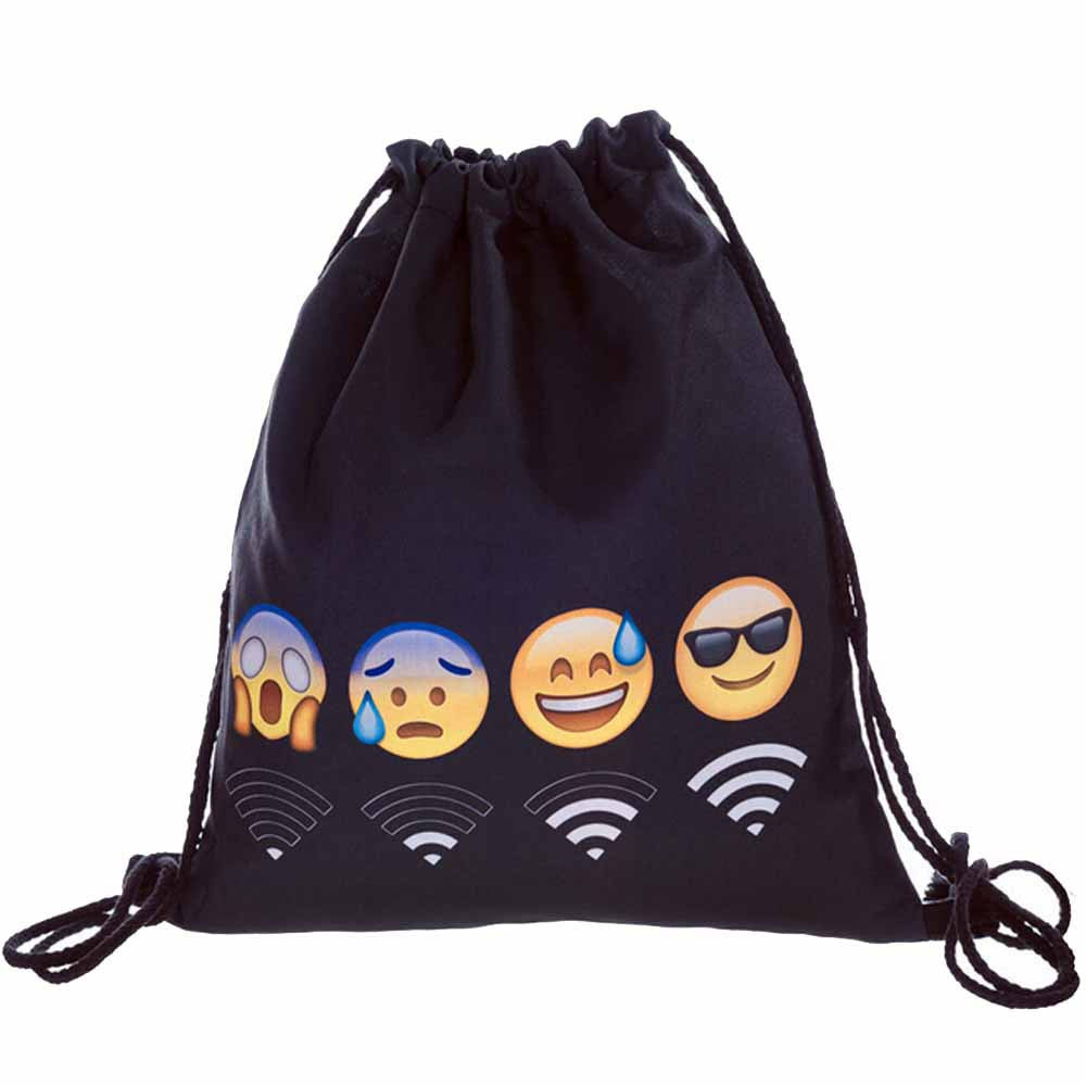 Women Man Emoji Backpack 3D printing travel mochila drawstring bag mens backpacks