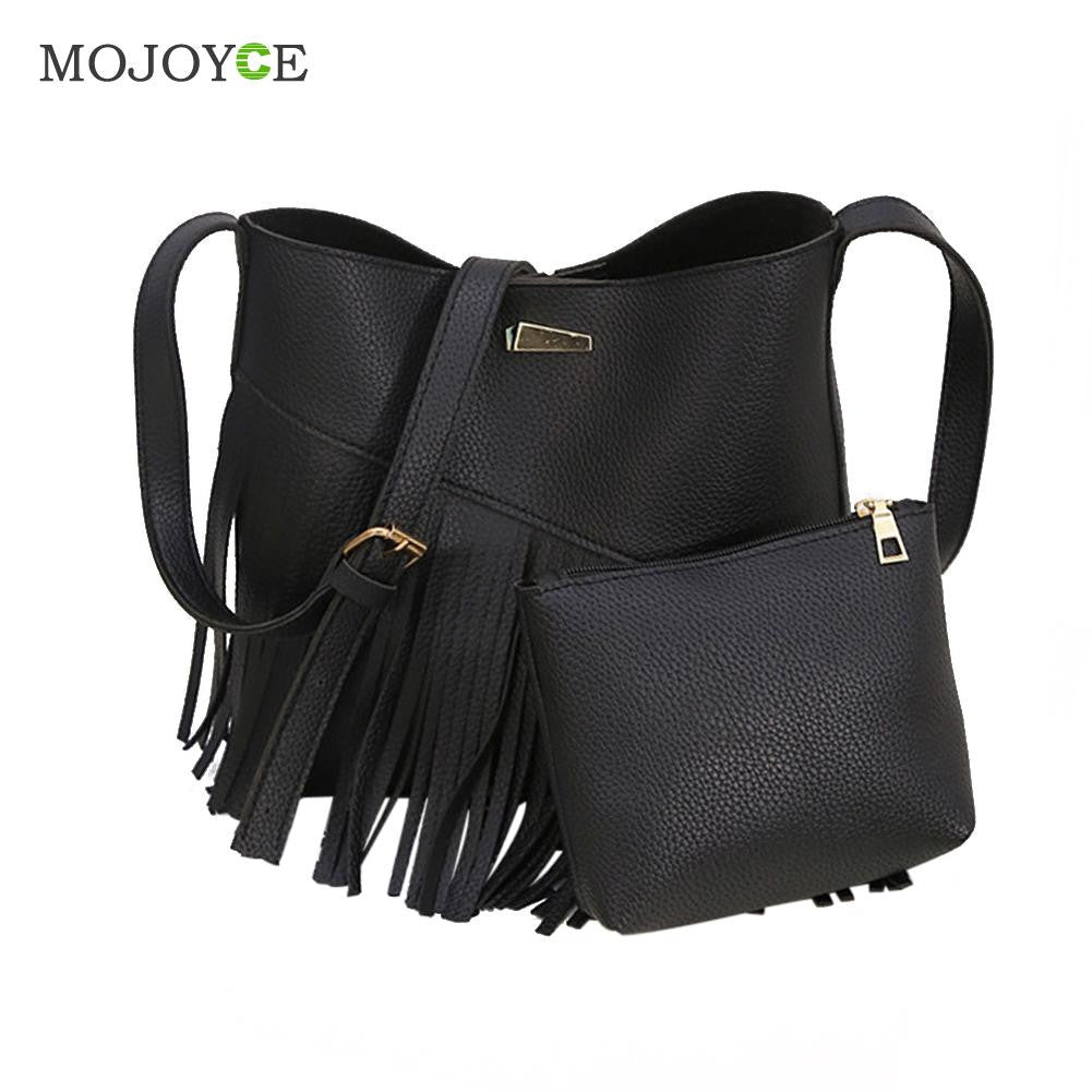 2pcs New Female Fashion PU Lether Women Bag Tassel Shoulder Crossbody Bag Retro Women Leather Handba