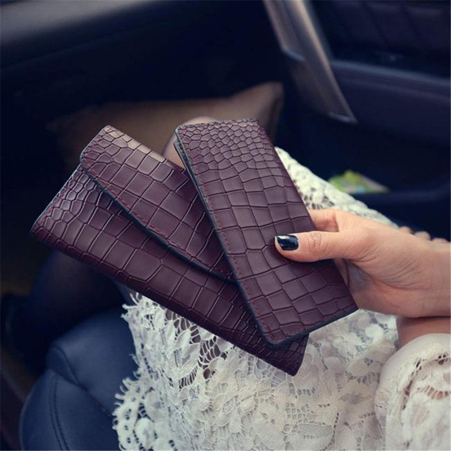 2pc Fashion Luxury Women Lady Faux Crocodile Skin Pattern Leather Clutch Wallet Long Purse Cash Hold