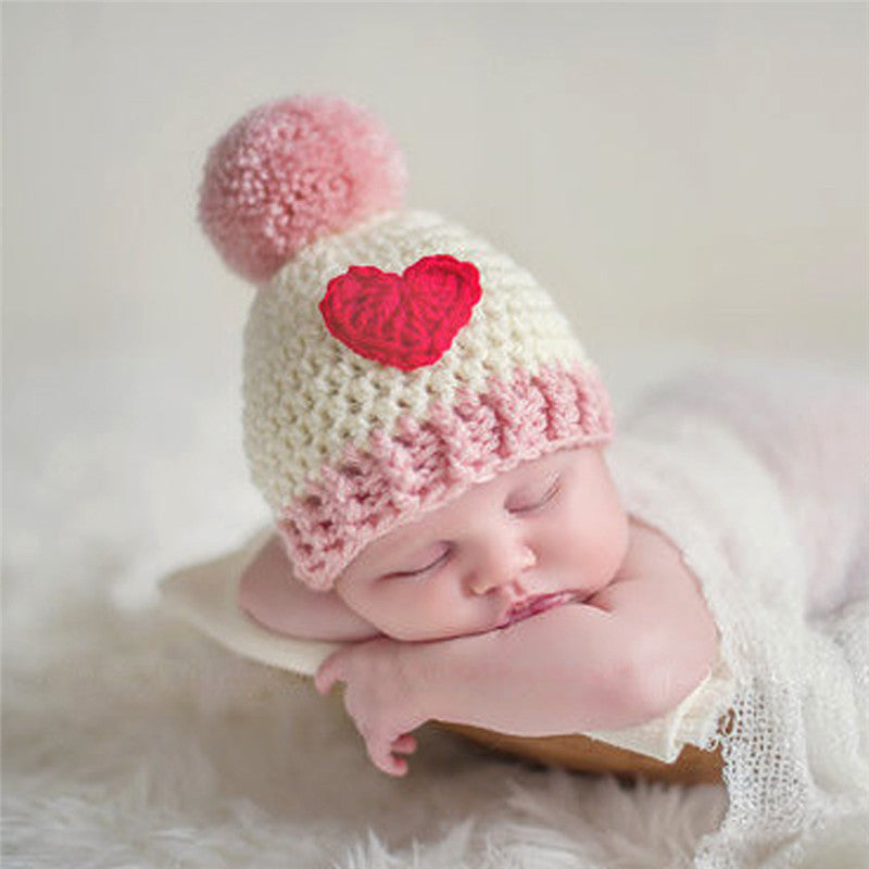 Baby Hat Crochet Custom Made Love Heart Baby Girl Hat born Pography Props Cap Hat Pink