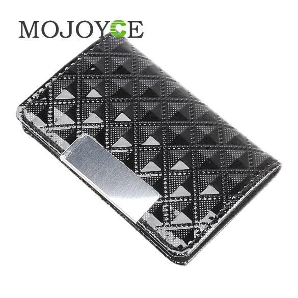 Business ID Credit Name Card Wallet Black Holder Case Unfold Style Hard Leather