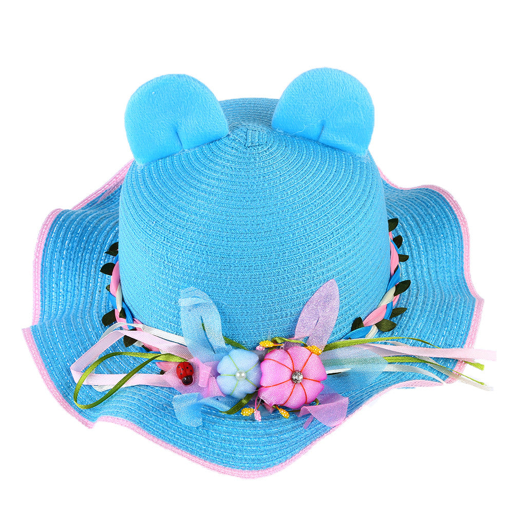 Children Girls Sun Hats Baby Beach Hat Princess Bucket Straw Cat Ear Hat Sun Caps