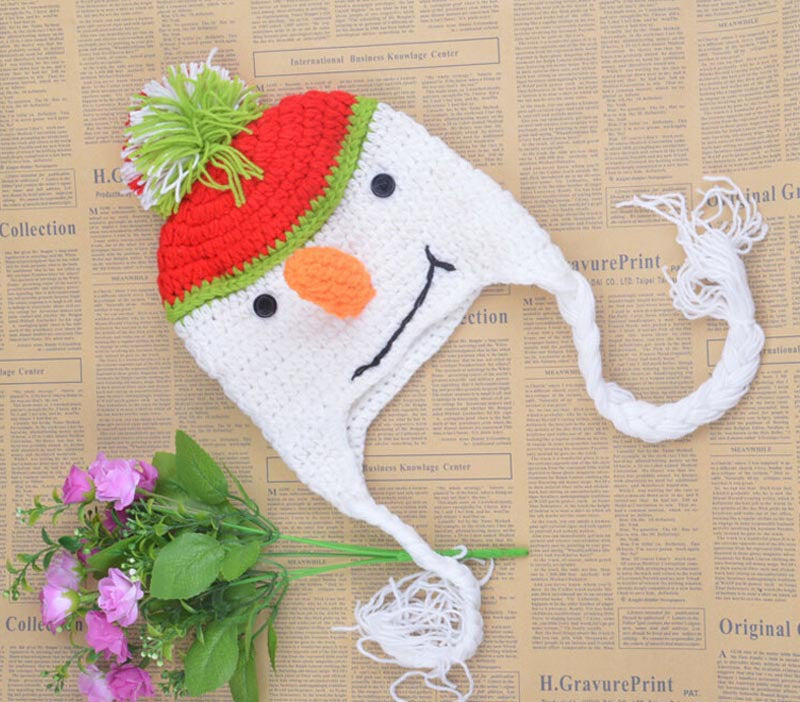 Fantastic Cute Christmas Snowman Children Crochet Knit Inside Wool Cap Feida