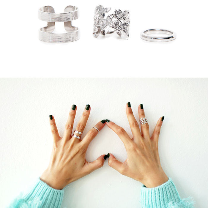 Fantastic 3pcs Midi Finger Ring Set Silver Stack Above Knuckle Band Feida