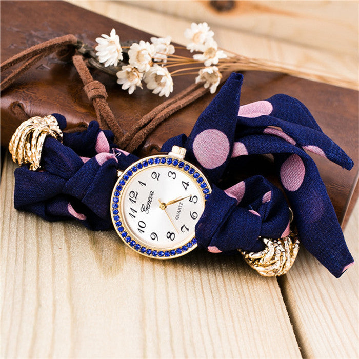 Bayan kol saati Cute Women Quartz Bracelet Watch Fabric Analog Wrap Crystal WristWatch horloges vrou