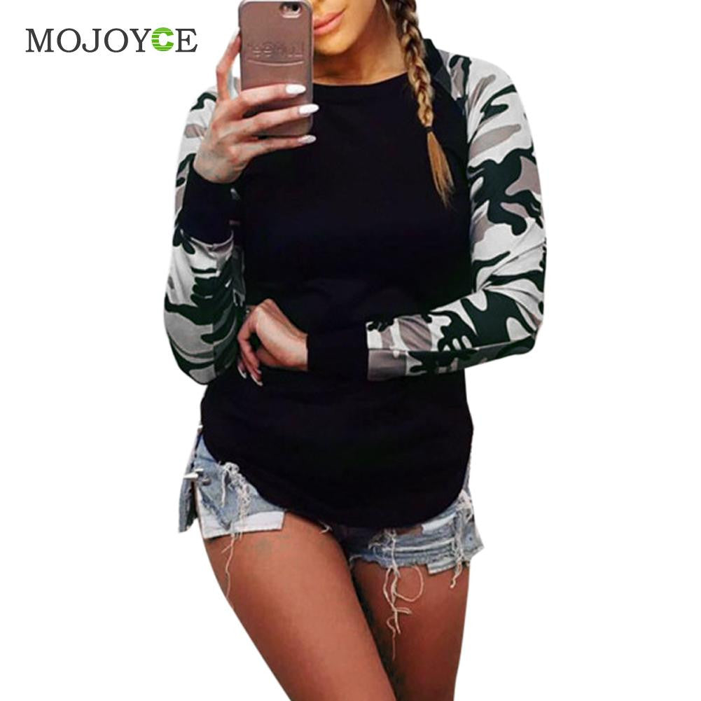 Fashion Camouflage Long Sleeve T Shirt Women Crew Neck Wpmen Tops Milk Fabric Tee Shirt Tops T-Shirt