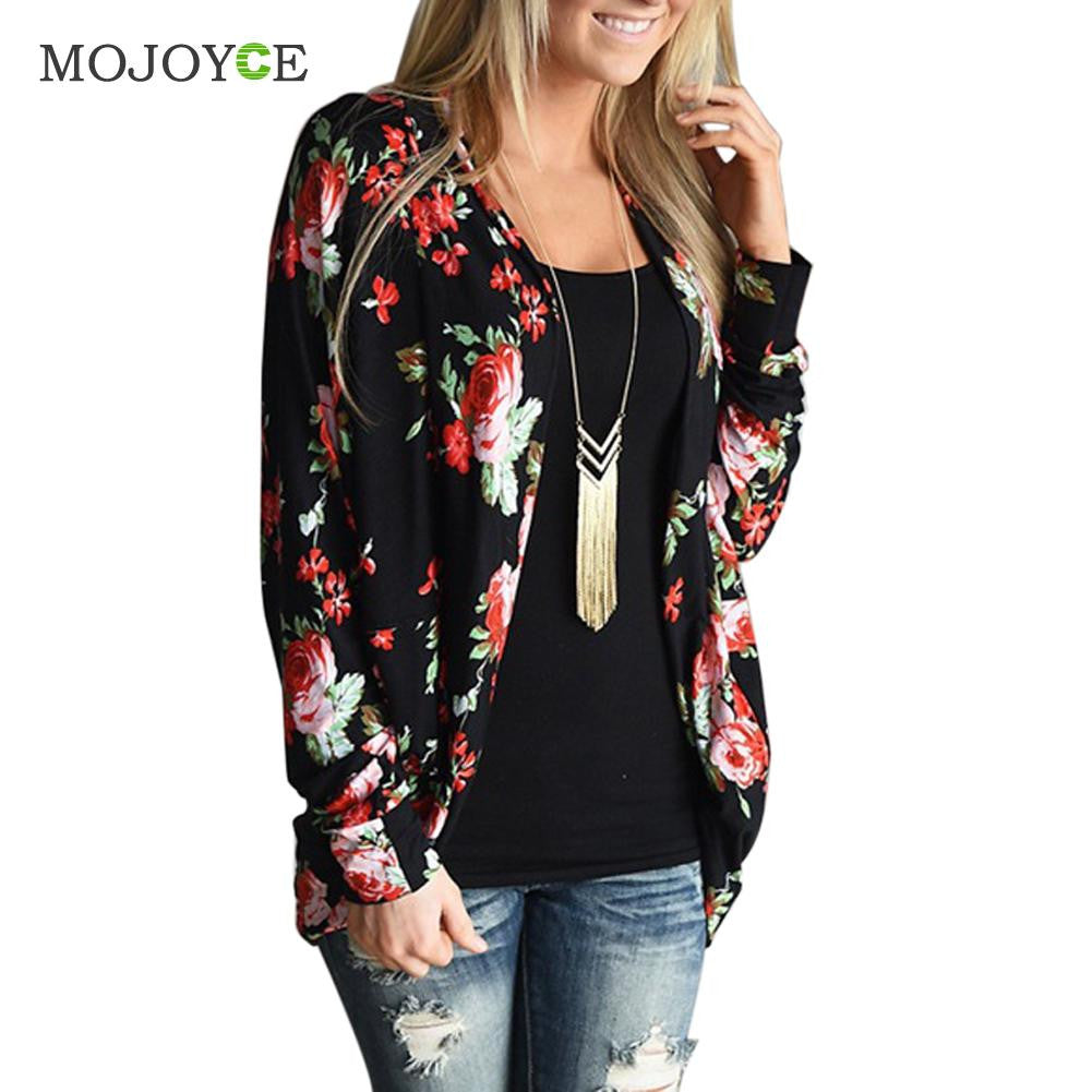 Fashion Floral Print Jacket Women Long Sleeve Knitted Cardigan Loose Sweater Outwear Women Jacket Fl