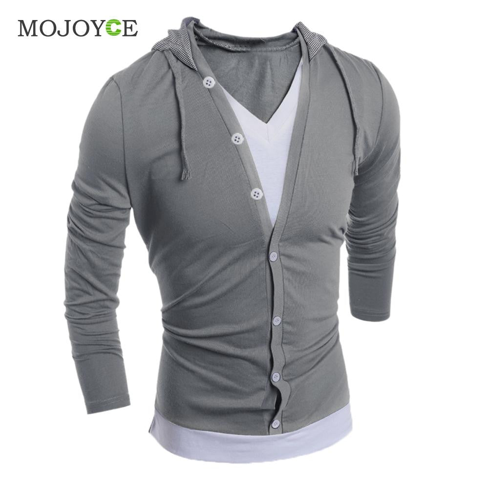 Fashion Men V Neck Long Sleeve Hooded Sweatshirt Men Casual Slim Hoodies Men Tops Tee Shirts Hoodies