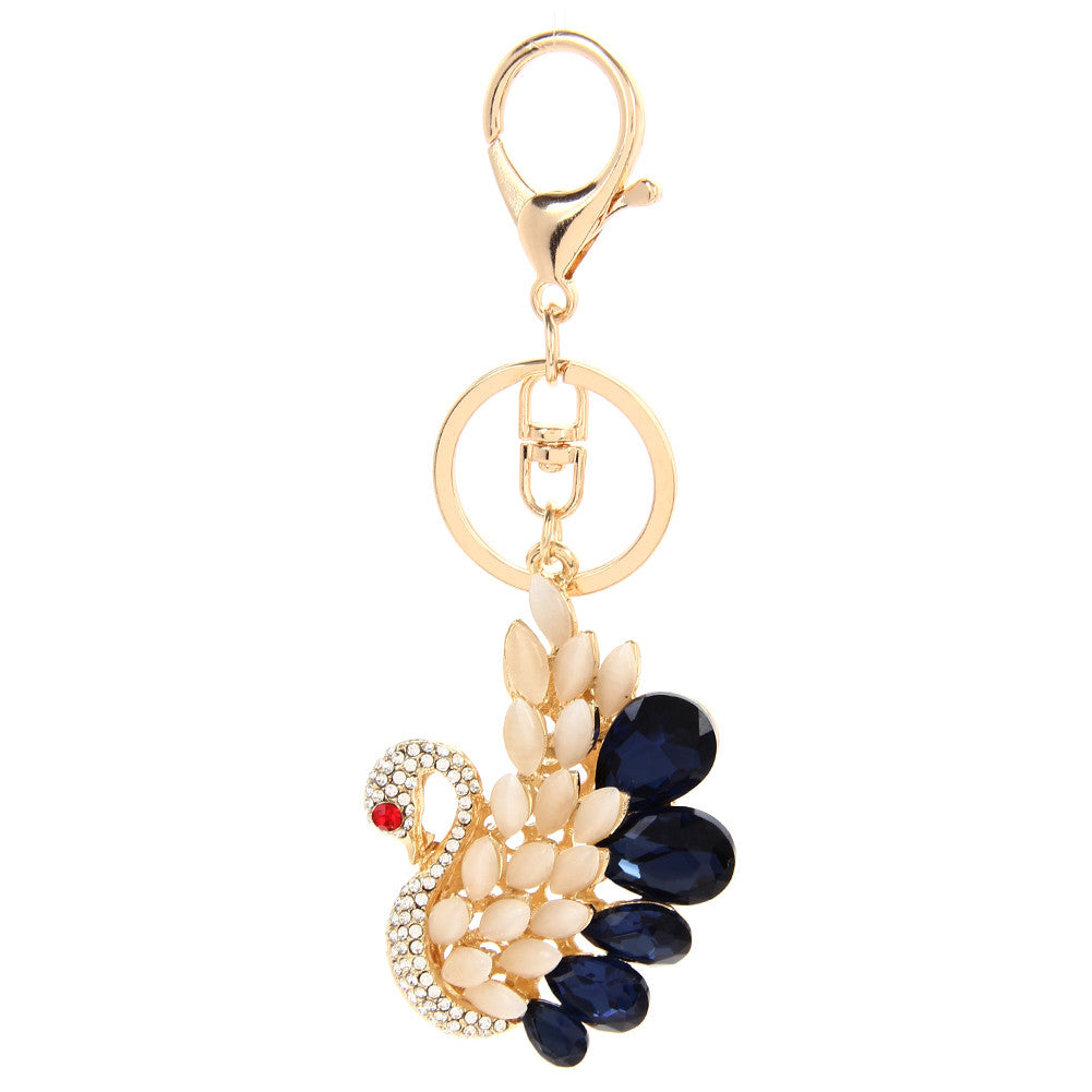 Fashion Rhinestone Swan Keychain Keyring Crystal Animal Metal Key Chain Ring for Women Gift Bag Char