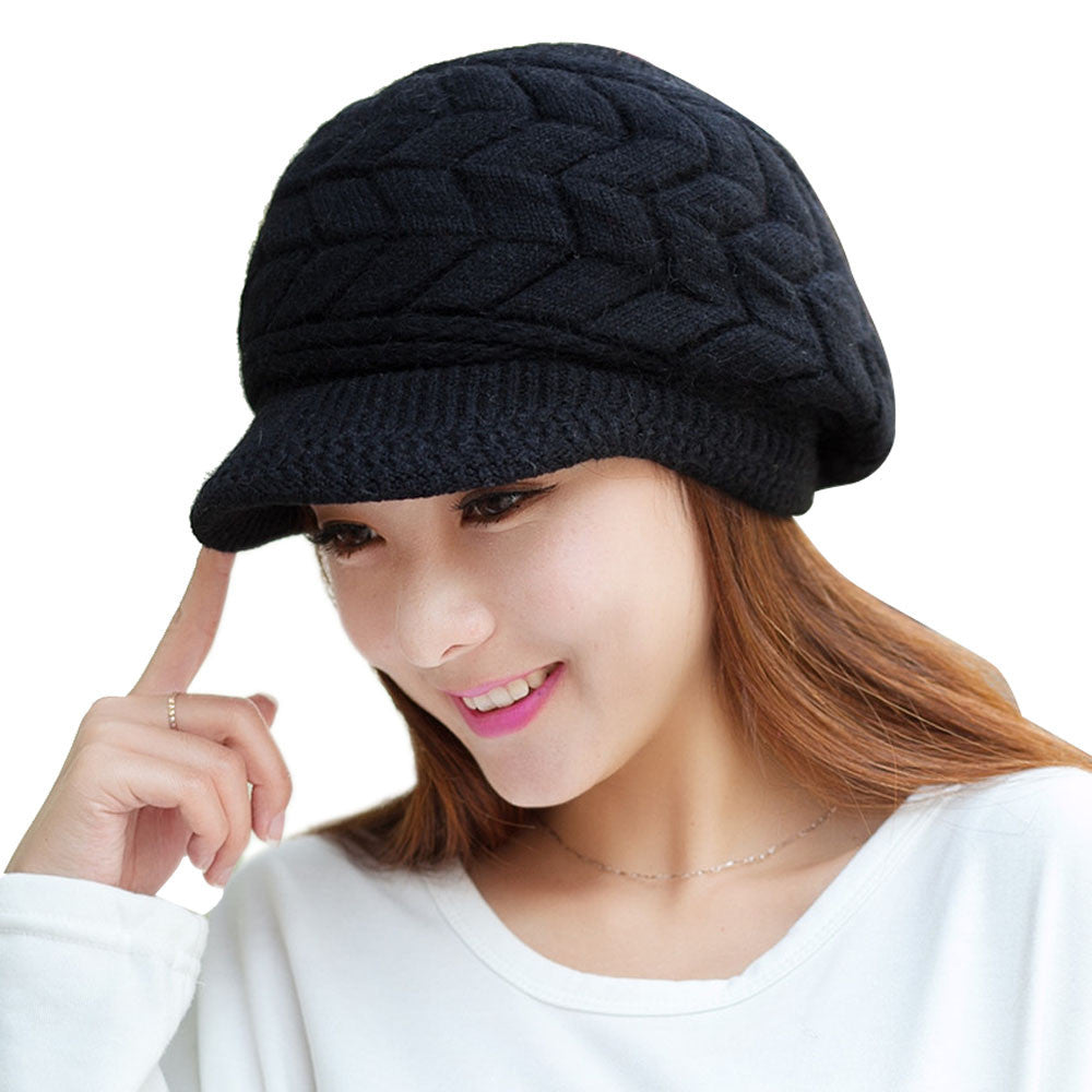 Women Hat Casual Hip-Hop Hats Skullies Beanies Knitted Hats Rabbit Fur Pompons Ear Protect Casual Ca