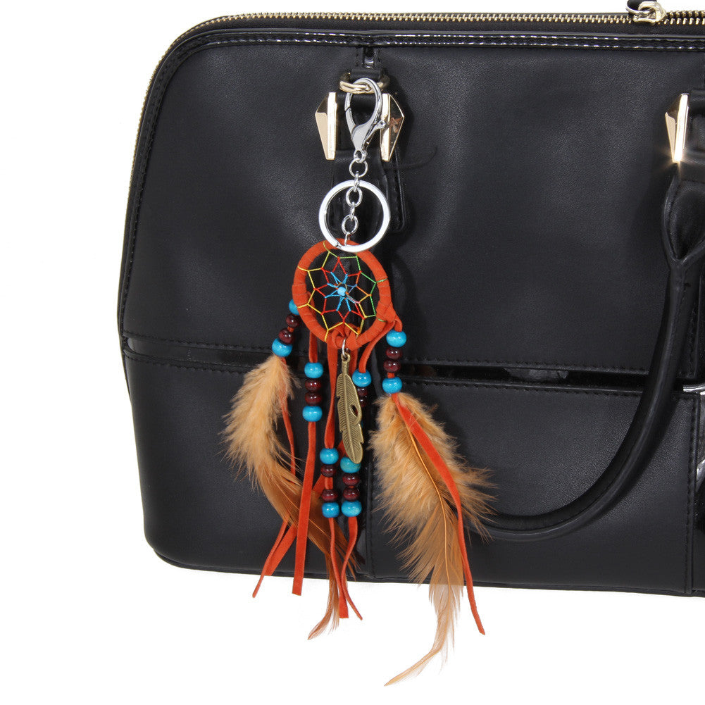 Handmade Dream Catcher Bag Key Chains Feathers Beads Key Ring Pe