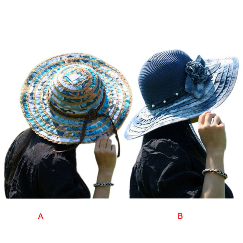 Women Large Brim Straw Hat Bohemia Sun Hat Foldable Beach Headwear