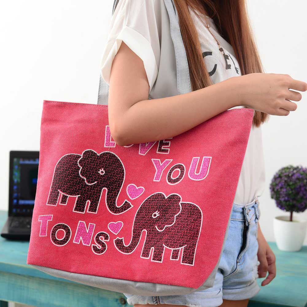 Design Women Handbag Women Girl Elephant Cartoon Print Shoulder Bag Casual Tote Shopping HandBags Ca