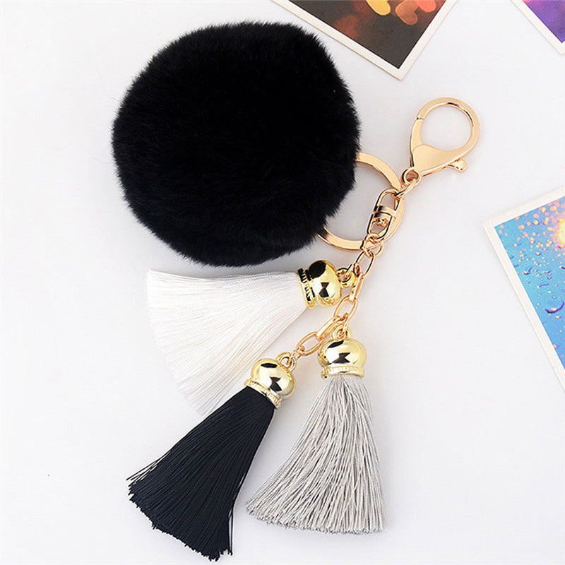 Interesting things Car key chain Rabbit Fur Ball Plush Car Keychain Handbag Key Woemn Ring Key Penda