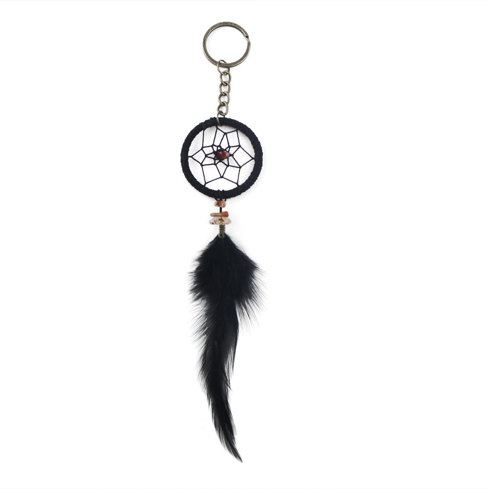 Key Ring Keychain Black Dream Catcher Handmade Handcraft Feather Natural