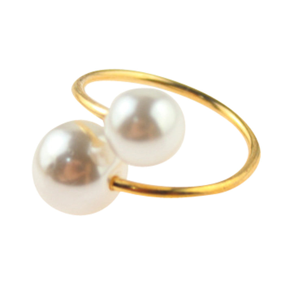 Korean Style Elegant Women Gold Plated Lovely Girls Simulated Pearl Opening Adjustable Ring P821 Sim