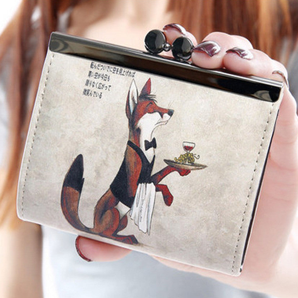 Korean Women Girl Graffiti Printed Purse Printing Crown Wallet Card Holder PU Leather Cartoon Wallet