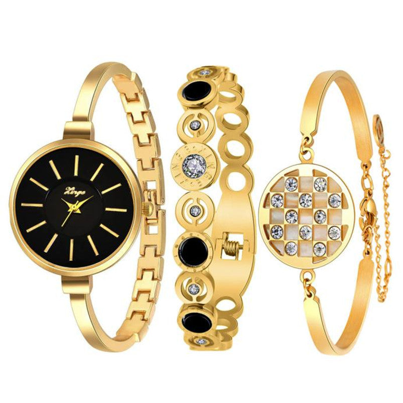 Luxury Women Bracelet Watch Gold Rhinestone Bangle Watch And Bra