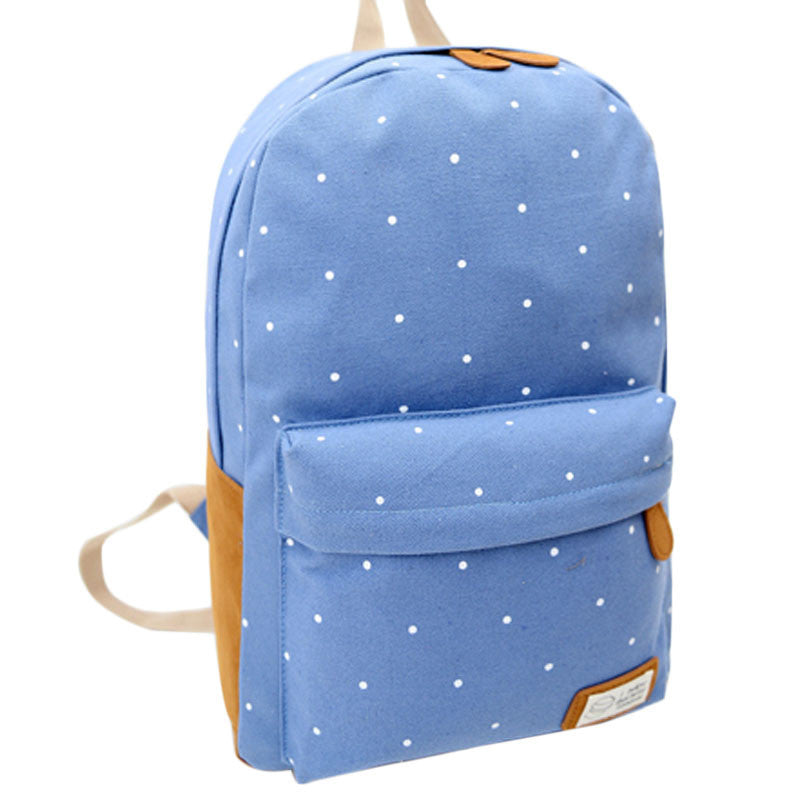 Women Girl Canvas Rucksack Polka Dot Air Cushion Belt Backpack School Book Zipper Softback Shoulder 