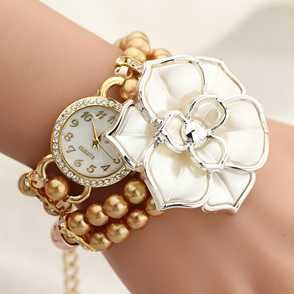 Gold Watch Imitate Pearl Luxury Bracelet Wrist Watches Women Dress Watch Quartz Clocks for Women Rel