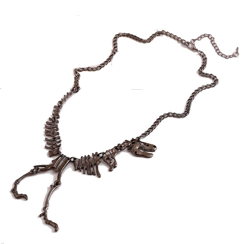 Steampunk Goth Alloy Dinosaur Skeleton Dead Tyrannosaurus T-Rex Charm Necklace Feida