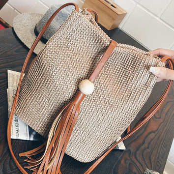 Woven Tote Bag Vegan Leather Purse for Women - Beach Handbag Weave Purse  Summer Shoulder Bag with Clutch Pouch