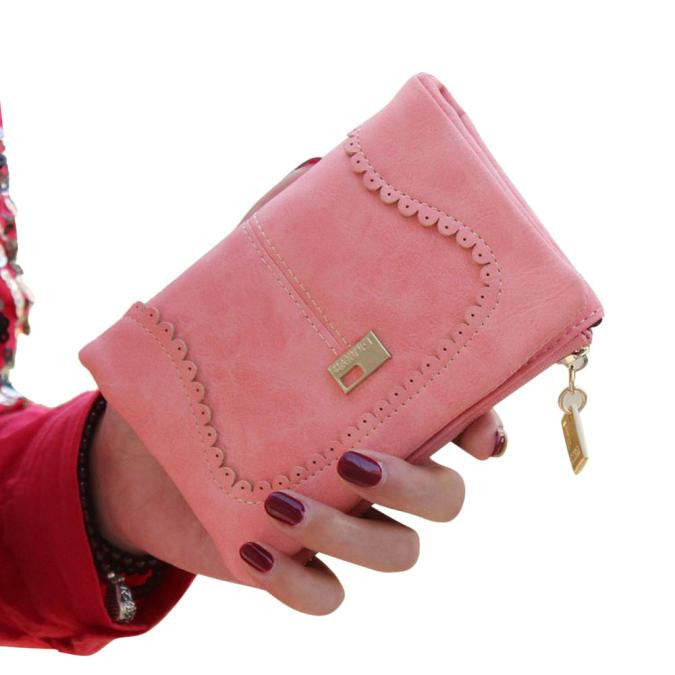 Women Grind Arenaceous Leather Wallet Zip Around Purse Card Money Wallets Bag PP