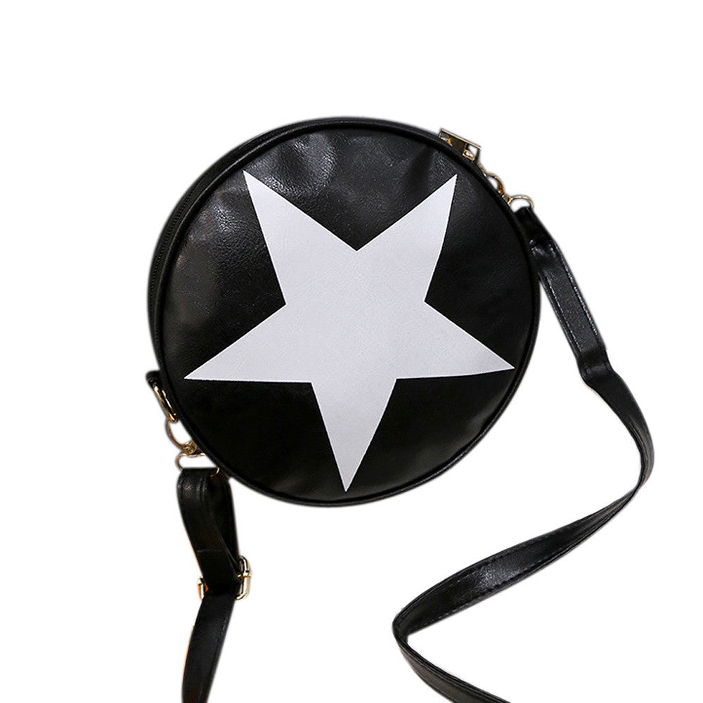 Women leather Shoulder Bag small Satchel Hbag Retro round stars pattern Messenger Bag