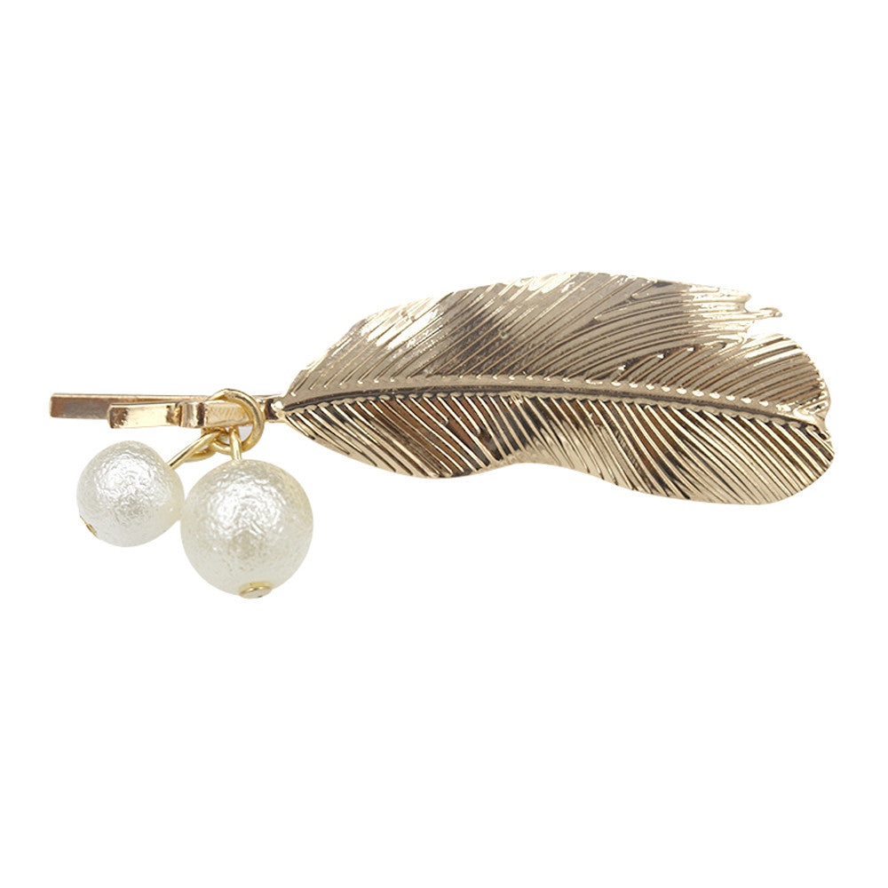 Womens Hairpin Girls Leaves 2pcs Pearl Alloy Beautiful Barrette Lady Hair Clip Gold Silver Accessori