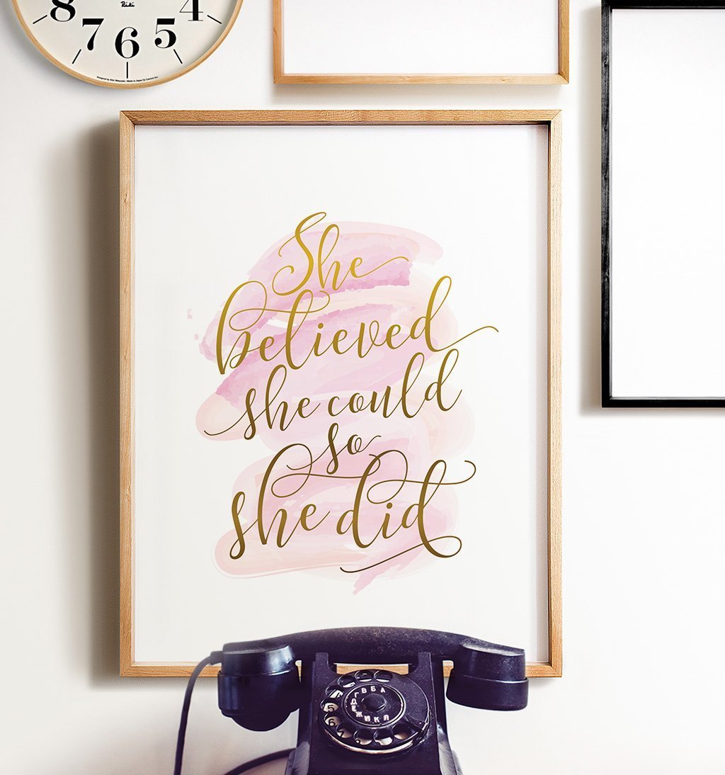 She Believed She Could Print - Pink and Gold Effect