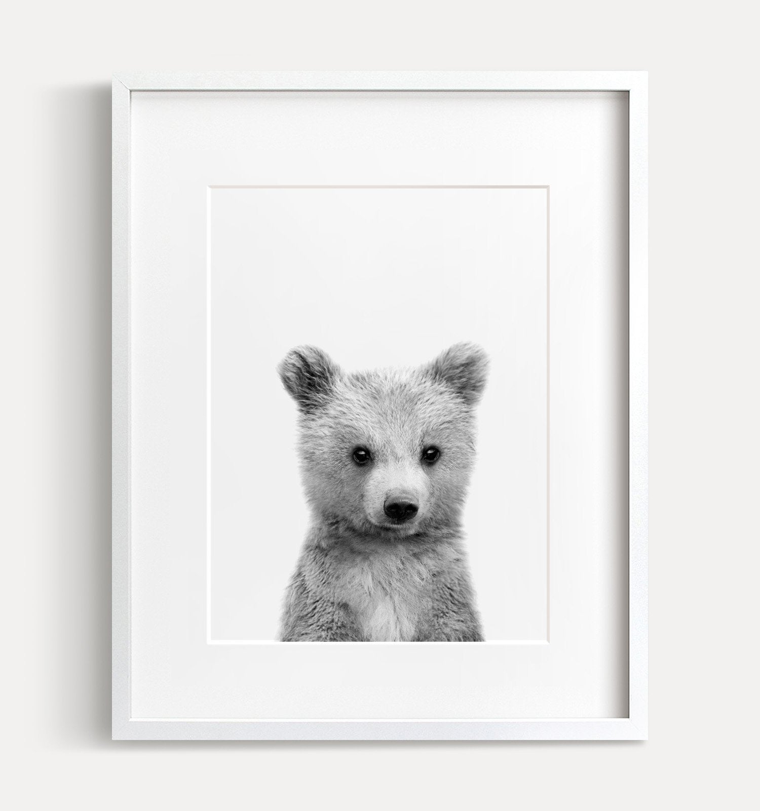 Baby Grizzly Bear Black and White Print