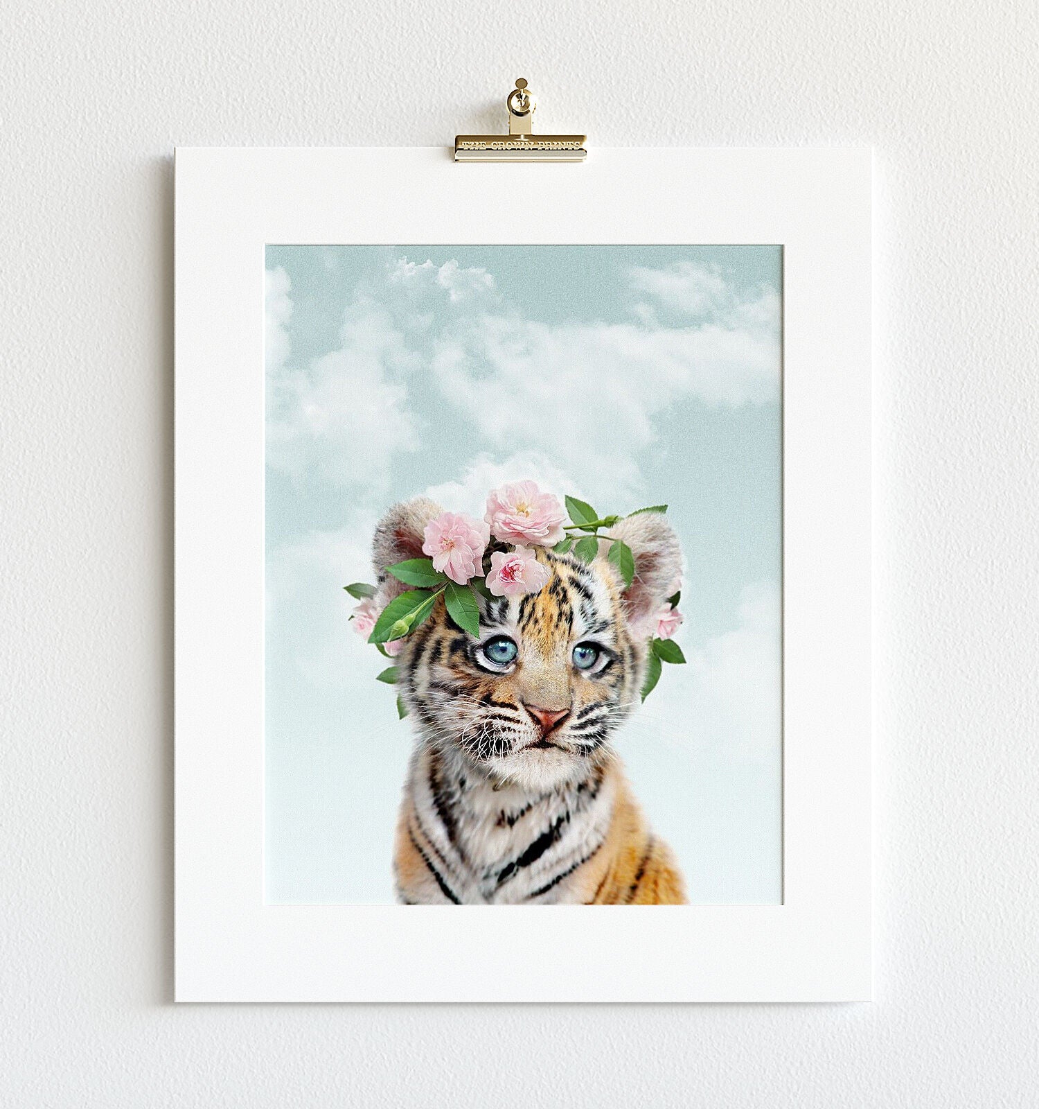 Baby Tiger With Flower Crown And Blue Sky Print The Crown Prints