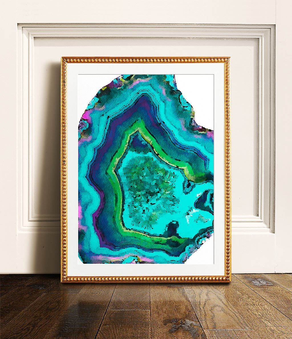 Watercolor teal agate Print