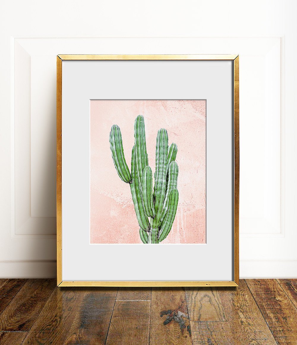 Cactus on pink textured background Print