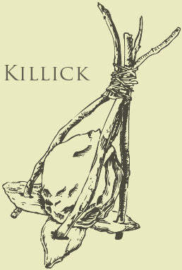 line drawing of a killick anchor, a jury contraption of a heavy stone in a wooden cage
