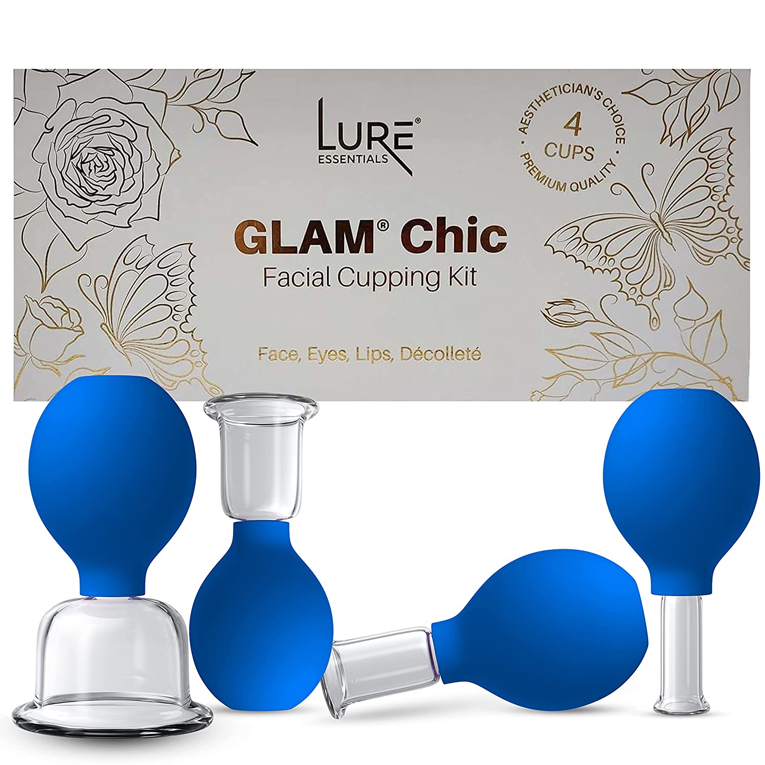 Image of Glass Face and Body Cupping Set Blue, 4 Cups