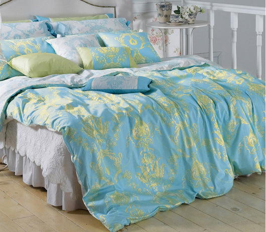 Light Blue Lime Green Damask Duvet Cover Set Bedding Silver