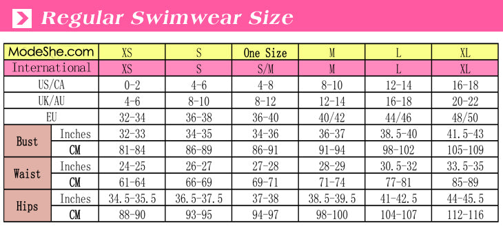 women's dresses, clothes, swimwear, bikini size chart – ModeShe.com