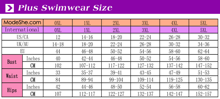 Women's Swimsuit Size Chart